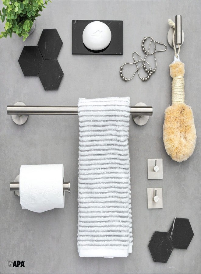 Ilyapa Bathroom Hardware Set Brushed Nickel, Wall Mounted 5 Piece Satin Nickel Bathroom Towel Bar Set - Towel Bar, 1 Big Hook, 2 Small Hooks, and 1 Wall Mounted Toilet Paper Holders - Image 3