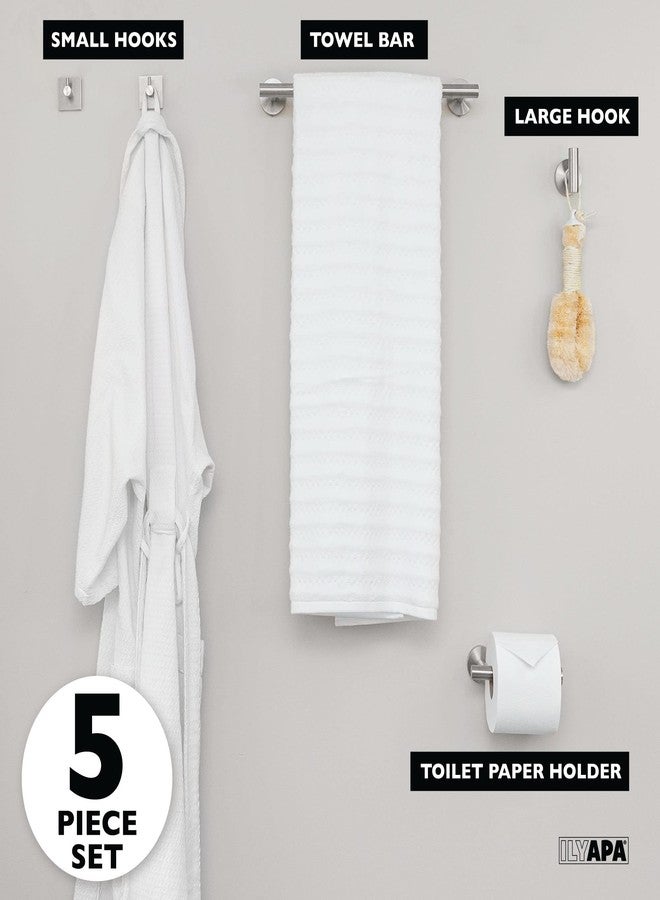 Ilyapa Bathroom Hardware Set Brushed Nickel, Wall Mounted 5 Piece Satin Nickel Bathroom Towel Bar Set - Towel Bar, 1 Big Hook, 2 Small Hooks, and 1 Wall Mounted Toilet Paper Holders - Image 4