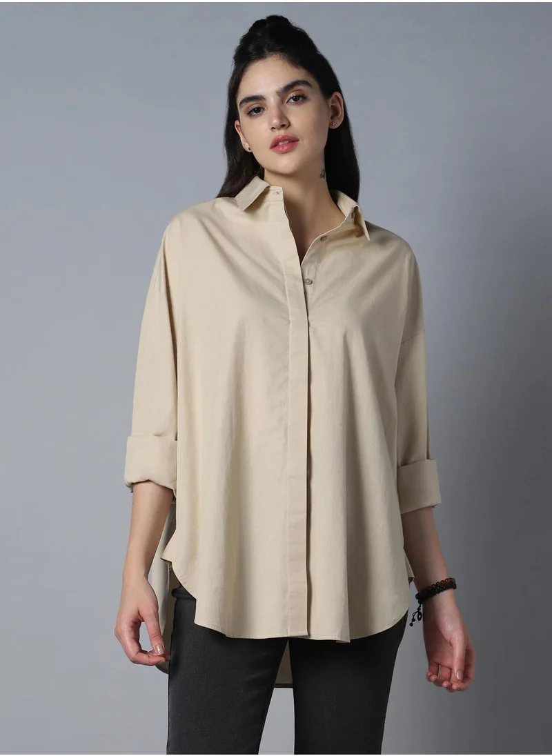 HIGH STAR Relaxed Beige Shirt for Women