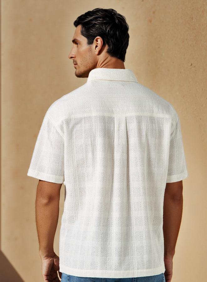 Iconic Regular Fit Textured Shirt with Chest Pocket - Image 3