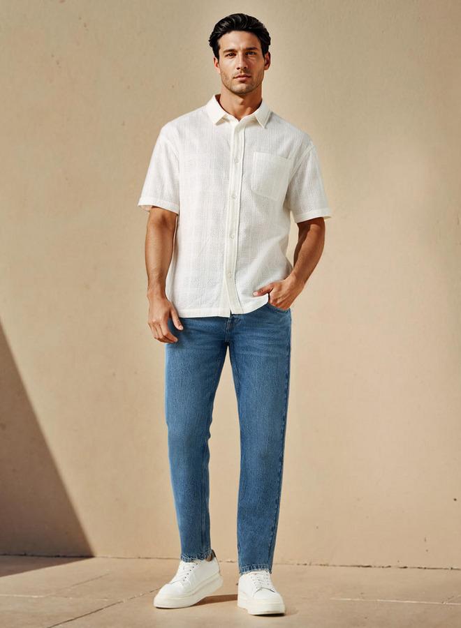 Iconic Regular Fit Textured Shirt with Chest Pocket - Image 2