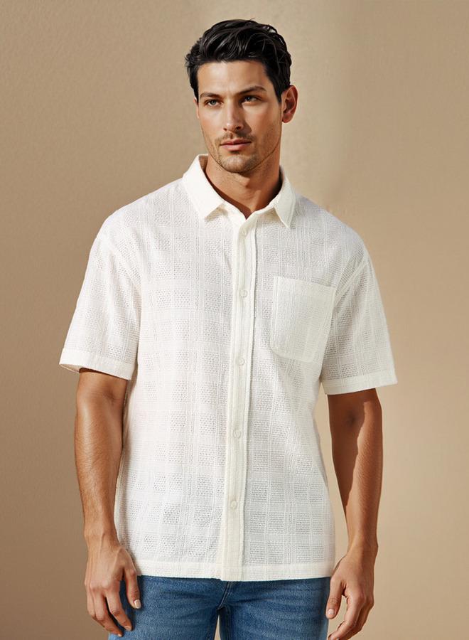 Iconic Regular Fit Textured Shirt with Chest Pocket - Image 1