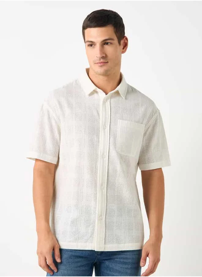 Iconic Iconic Regular Fit Textured Shirt with Chest Pocket