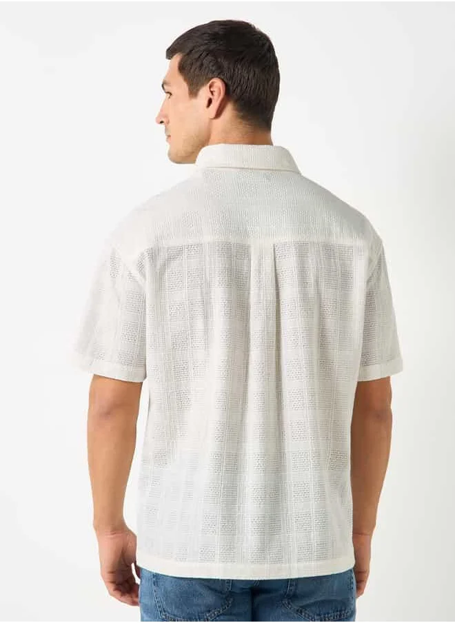 Iconic Iconic Regular Fit Textured Shirt with Chest Pocket