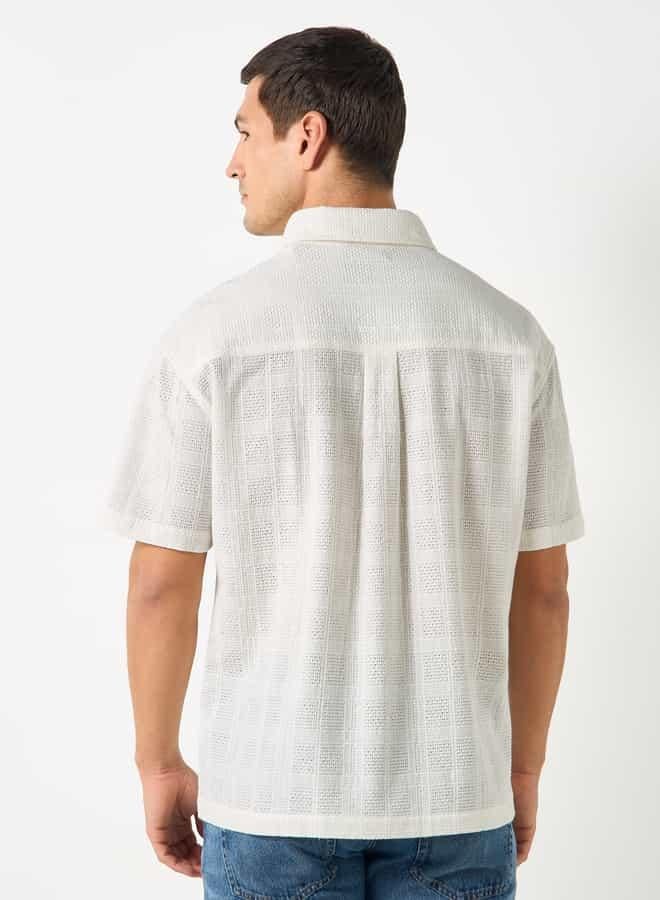 Iconic Regular Fit Textured Shirt with Chest Pocket - Image 4