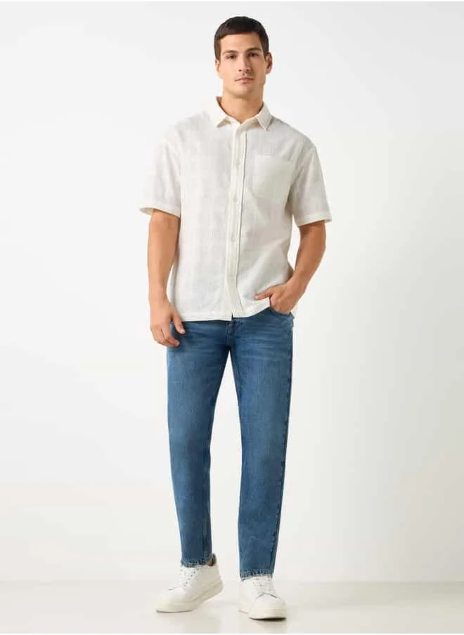 Iconic Iconic Regular Fit Textured Shirt with Chest Pocket