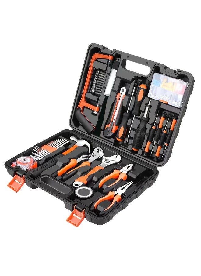 Generic 102pcs tool set, orange and black toolbox set, including plastic box, hammer, pliers, wrench and screwdriver set, daily household maintenance tool set.  - Image 4