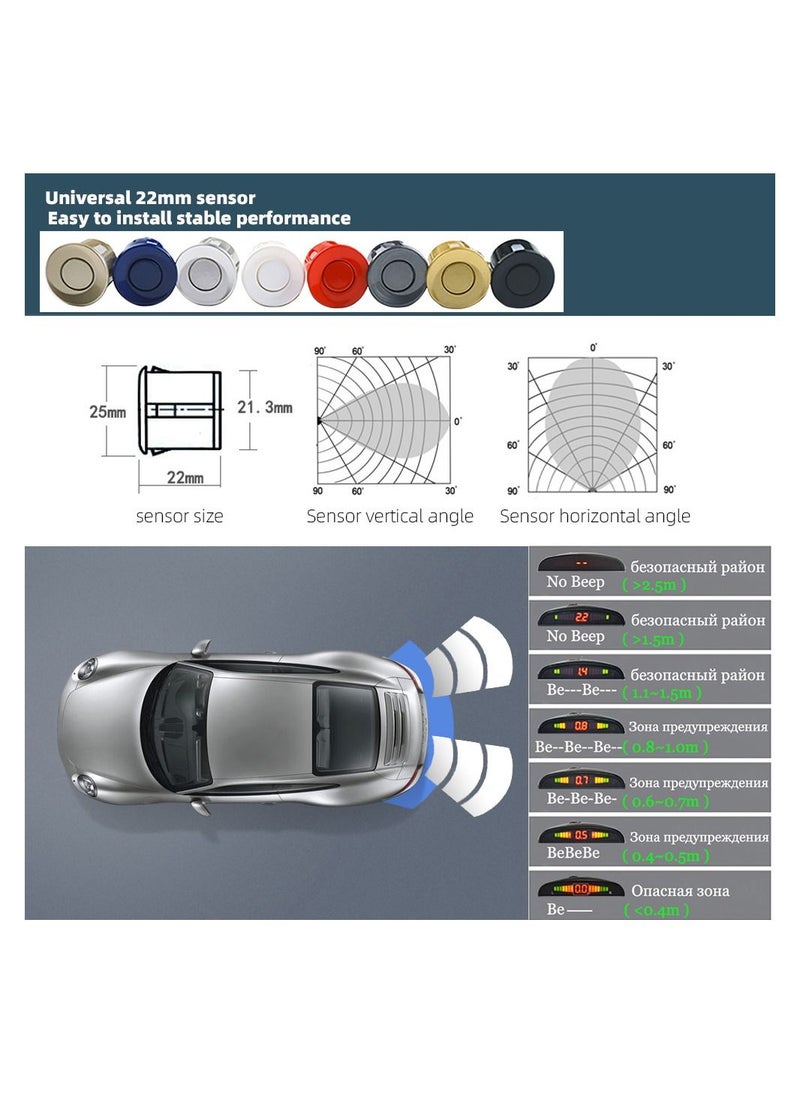 Hippcron Car LED Parking Sensor Kit 4 Sensors 22mm Reverse Radar Sound Alert Indicator System