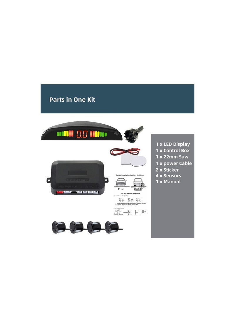 Hippcron Car LED Parking Sensor Kit 4 Sensors 22mm Reverse Radar Sound Alert Indicator System