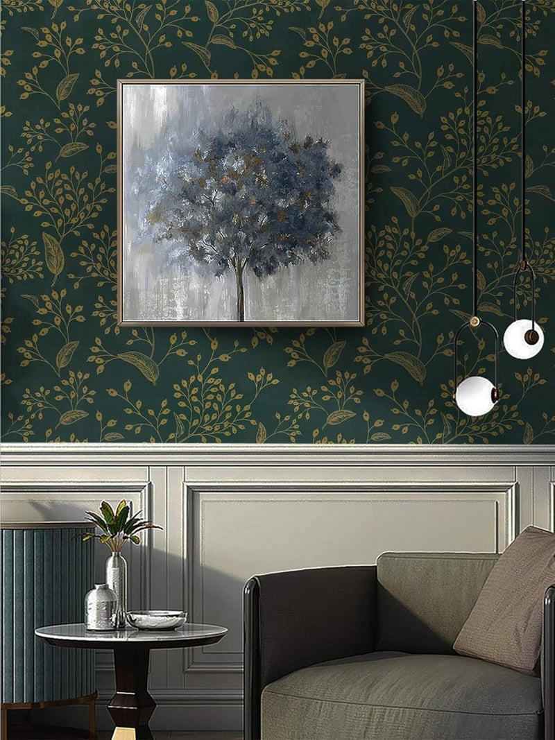 TEKCOOL Peel and Stick Wallpaper 17.7” x 118” Green Contact Paper Gold Floral Wall Paper Modern Boho Removable Contact Paper for Cabinet Drawers Bedroom Self Adhesive Vinyl Papel Tapiz para Pared(2pc) - Image 4