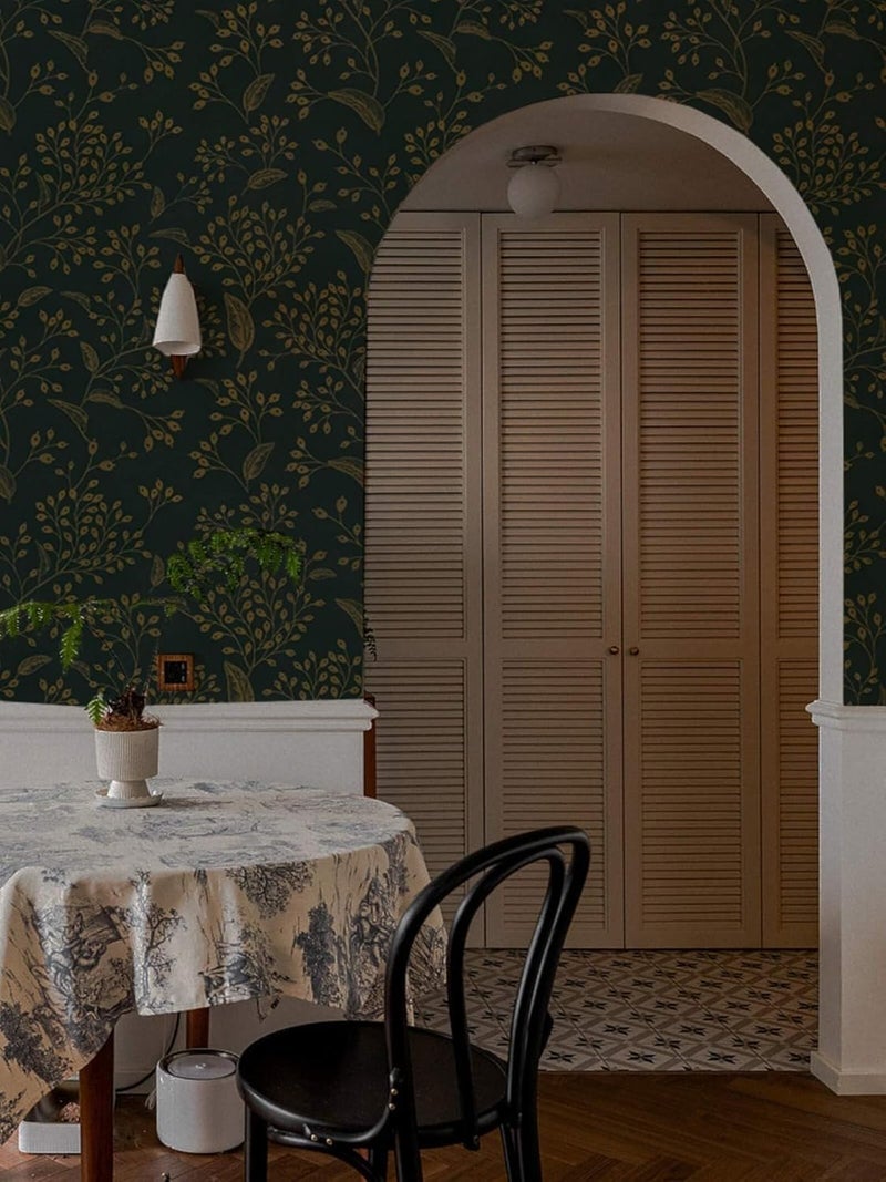 TEKCOOL Peel and Stick Wallpaper 17.7” x 118” Green Contact Paper Gold Floral Wall Paper Modern Boho Removable Contact Paper for Cabinet Drawers Bedroom Self Adhesive Vinyl Papel Tapiz para Pared(2pc) - Image 5