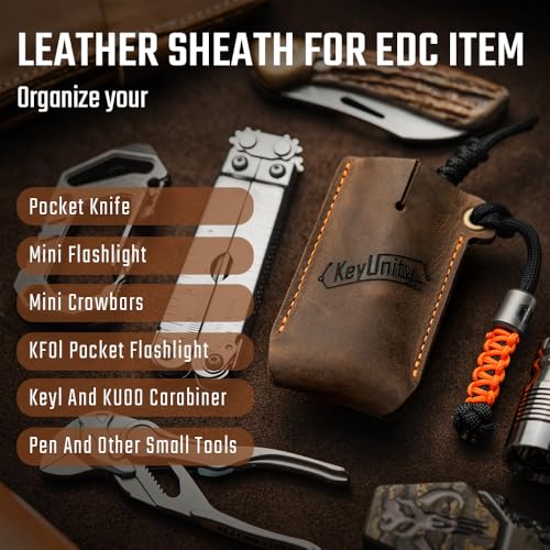 KeyUnity KA16 Leather Sheath EDC Pocket Organizer Slip Pouch for KF01 Flashlight, Skeletool Multitool, Small Sebenza Knife, Swiss Army Knife & Elementum Pocket Knife - Image 4