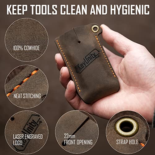 KeyUnity KA16 Leather Sheath EDC Pocket Organizer Slip Pouch for KF01 Flashlight, Skeletool Multitool, Small Sebenza Knife, Swiss Army Knife & Elementum Pocket Knife - Image 2