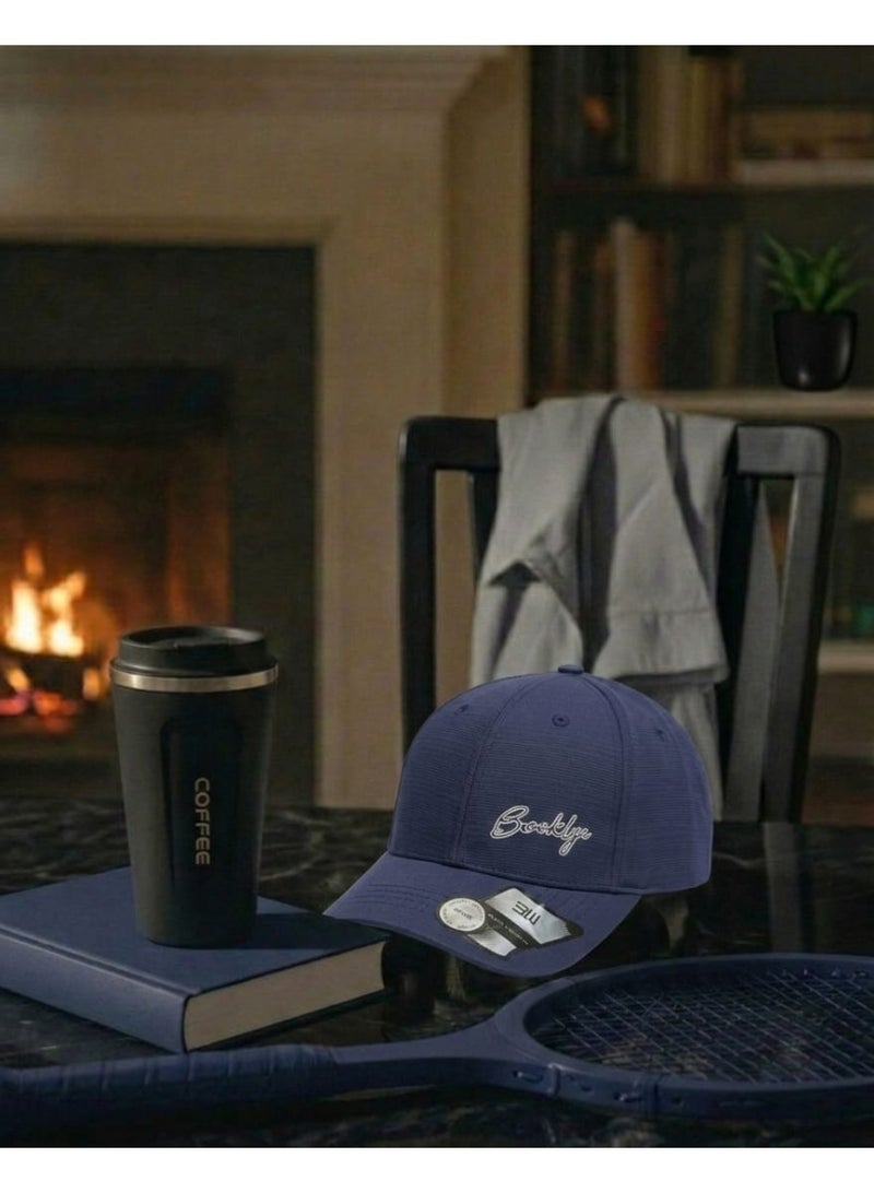 Unisex Embroidered Brooklyn Baseball Cap – Adjustable Cotton Casual Hat with Curved Brim (Navy Blue) - Image 2