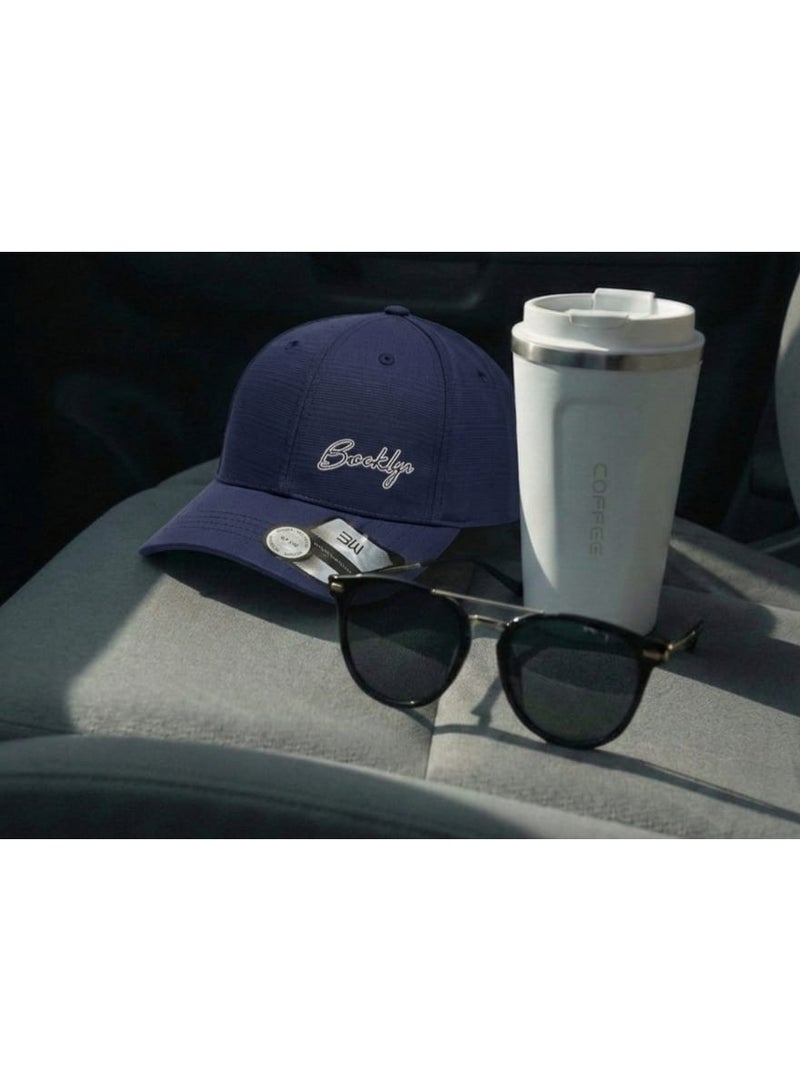 Unisex Embroidered Brooklyn Baseball Cap – Adjustable Cotton Casual Hat with Curved Brim (Navy Blue) - Image 3