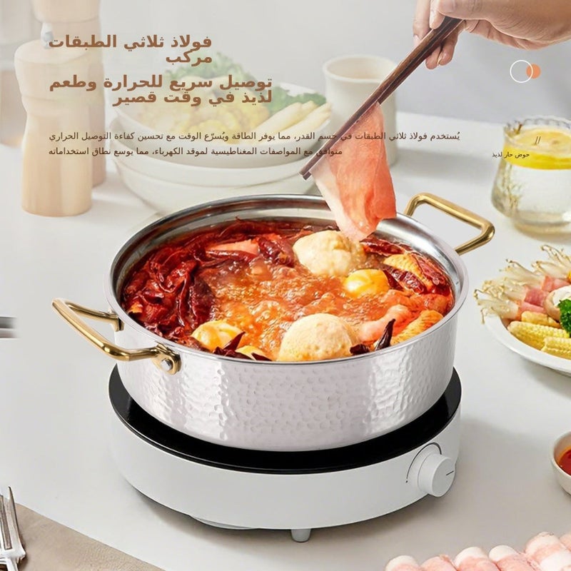 وعاء ساخن جديد من الفولاذ المقاوم للصدأ ذو نكهة مزدوجة، متوافق مع الحث والغاز، وعاء حساء سميك - Image 3