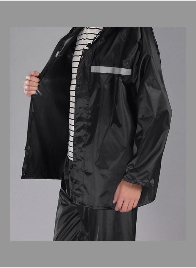 NIBEMINENT - Windproof Reflective Hooded Raincoat With Pants Black - Image 1