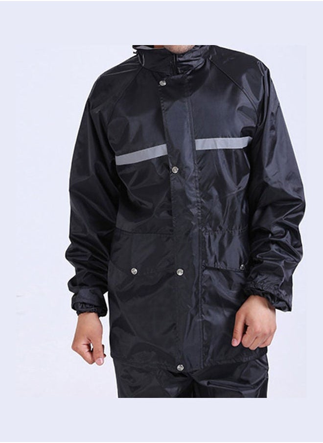 NIBEMINENT - Windproof Reflective Hooded Raincoat With Pants Black - Image 1