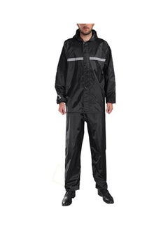 Windproof Reflective Hooded Raincoat With Pants Black