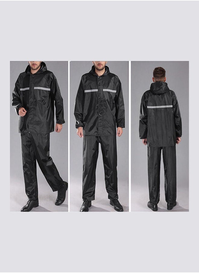 NIBEMINENT - Windproof Reflective Hooded Raincoat With Pants Black - Image 1