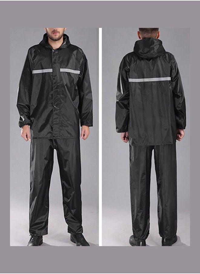 NIBEMINENT - Windproof Reflective Hooded Raincoat With Pants Black - Image 1