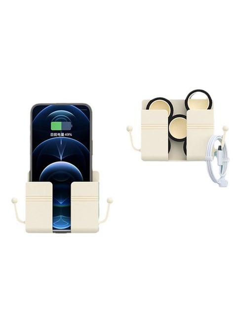 1 PCS Wall Mount Cell Phone Holder, Remote Control Holder, Universal Phone Storage Dock for Most Smartphones with Adhesive, Durable Plastic Wall Mount Cell Phone Holder for Home, Office, Kitchen, Bedroom，White