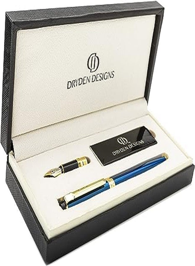 Dryden Designs Fountain Pen - Medium Nib and Fine Nib | Includes Luxury Box, 6 Ink Cartridges - 3 Black 3 Blue and Ink Refill Converter - Mysterious Blue - Image 3