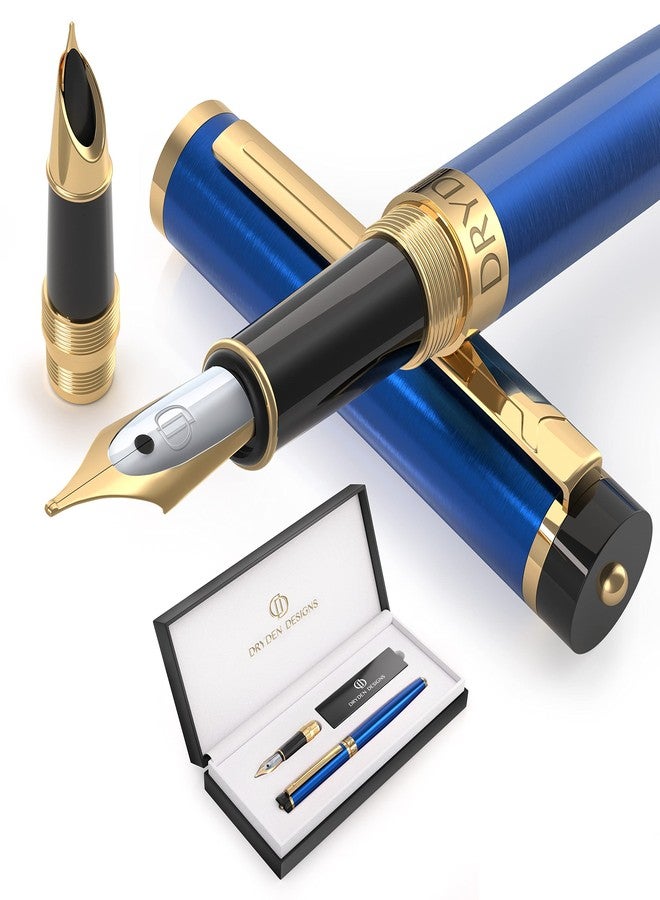 Dryden Designs Fountain Pen - Medium Nib and Fine Nib | Includes Luxury Box, 6 Ink Cartridges - 3 Black 3 Blue and Ink Refill Converter - Mysterious Blue - Image 1