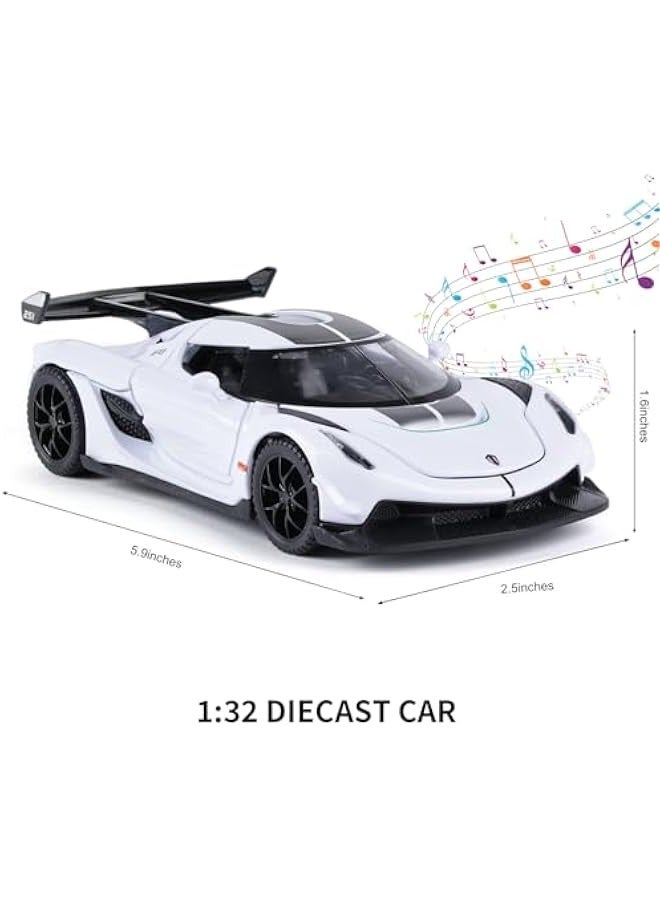 SASBSC Toy Cars for 3+ Year Old Boys Jesko Car Toys with Light and Sound Diecast Metal Toy Car for Kids Ages 3-12 1/32 Collectable Super Car Model (White) - Image 4
