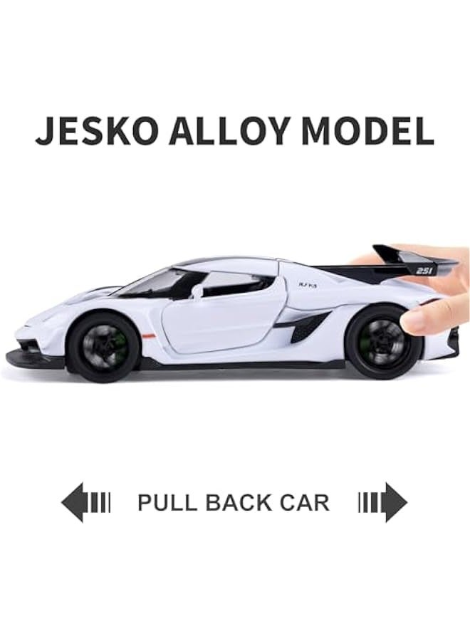 SASBSC Toy Cars for 3+ Year Old Boys Jesko Car Toys with Light and Sound Diecast Metal Toy Car for Kids Ages 3-12 1/32 Collectable Super Car Model (White) - Image 2