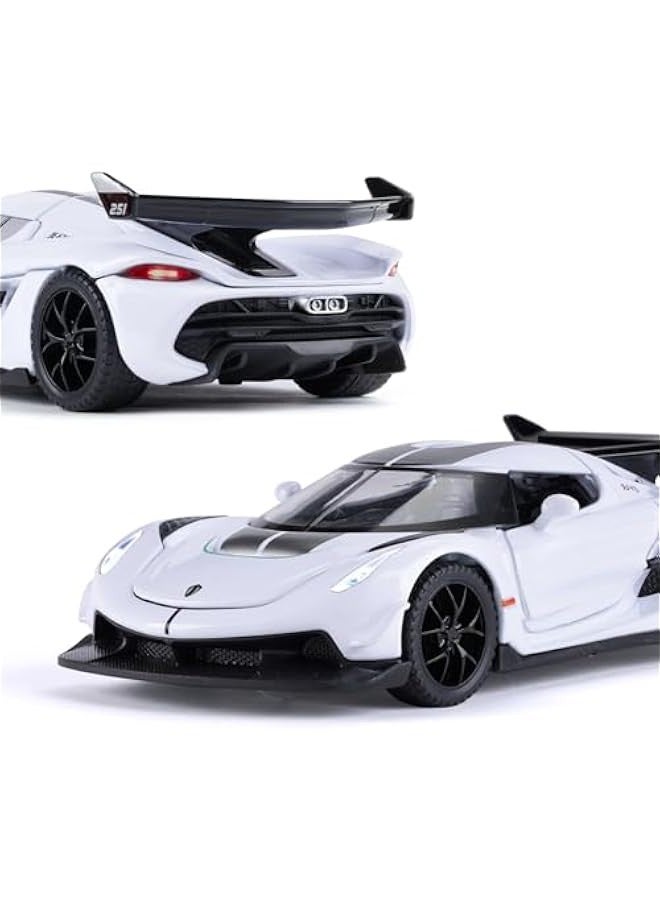 SASBSC Toy Cars for 3+ Year Old Boys Jesko Car Toys with Light and Sound Diecast Metal Toy Car for Kids Ages 3-12 1/32 Collectable Super Car Model (White) - Image 3