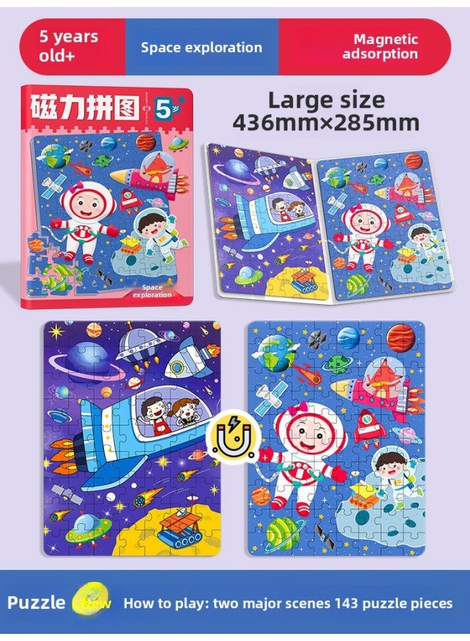 Children 2-5 Years Old Puzzle Magnetic Puzzle Baby Enlightenment Concentration Training Small Toy Puzzle Book Dinosaur Puzzle-Color:Magnetic Puzzle 5 + 【Space Exploration】】 - Image 1