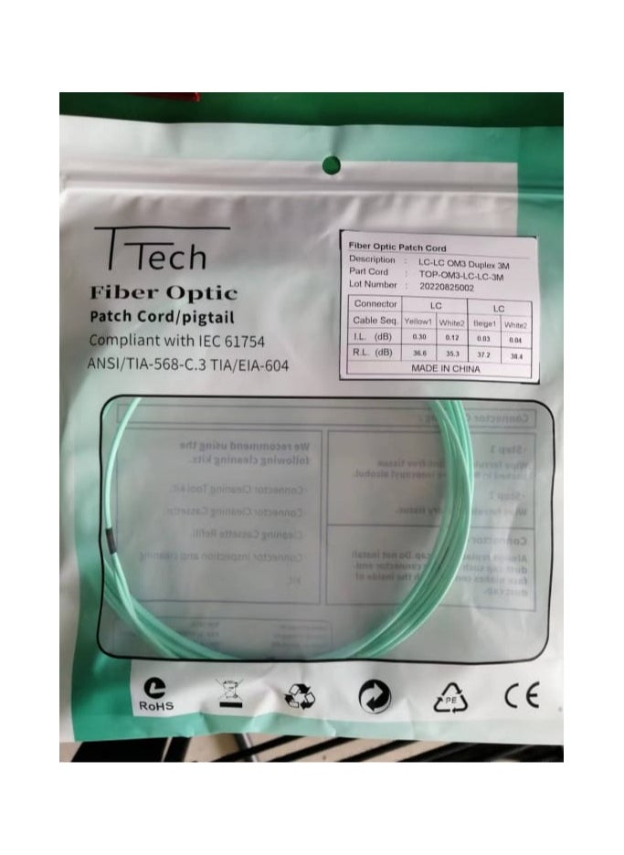 T Tech LC UPC/LC UPC Dual LSZH Fiber Patch Cable 2.0MM OM3 2M 6 PCs  - Image 5