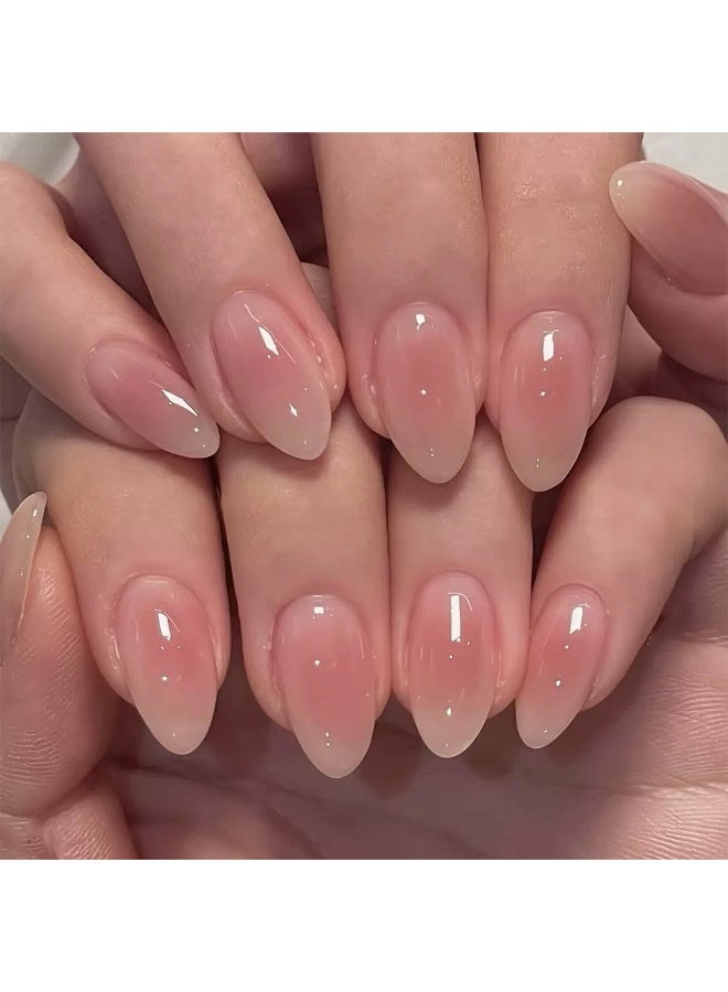 جوسكوين 24 قطعة من الأظافر الصناعية، تصميم أظافر فرنسي لوزية مع تصميم أظافر صناعية لوزية مزججة باللون الوردي، أظافر أكريليك مع مجموعة لاصقة. - Image 1