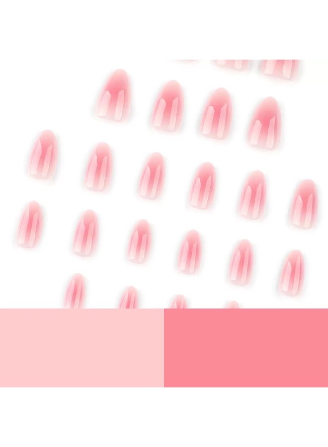 جوسكوين 24 قطعة من الأظافر الصناعية، تصميم أظافر فرنسي لوزية مع تصميم أظافر صناعية لوزية مزججة باللون الوردي، أظافر أكريليك مع مجموعة لاصقة. - Image 2