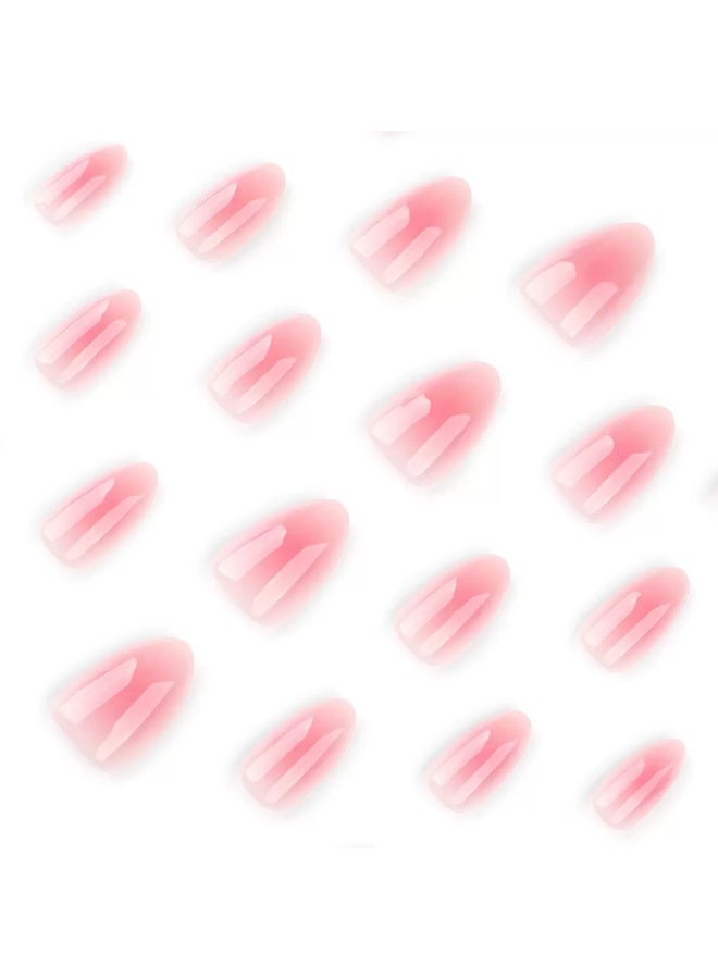 جوسكوين 24 قطعة من الأظافر الصناعية، تصميم أظافر فرنسي لوزية مع تصميم أظافر صناعية لوزية مزججة باللون الوردي، أظافر أكريليك مع مجموعة لاصقة. - Image 3