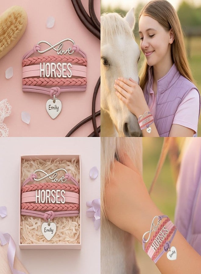 Sportybella Personalized Horse Bracelet Gift for Engraved Horse Jewelry, Infinity Bracelet Horse Charm, Gifts,Teen Gifts for pony loving Birthday gifts for horse gifts (Purple/Pink) - Image 2