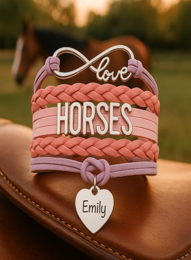 Sportybella Personalized Horse Bracelet Gift for Engraved Horse Jewelry, Infinity Bracelet Horse Charm, Gifts,Teen Gifts for pony loving Birthday gifts for horse gifts (Purple/Pink) - Image 4