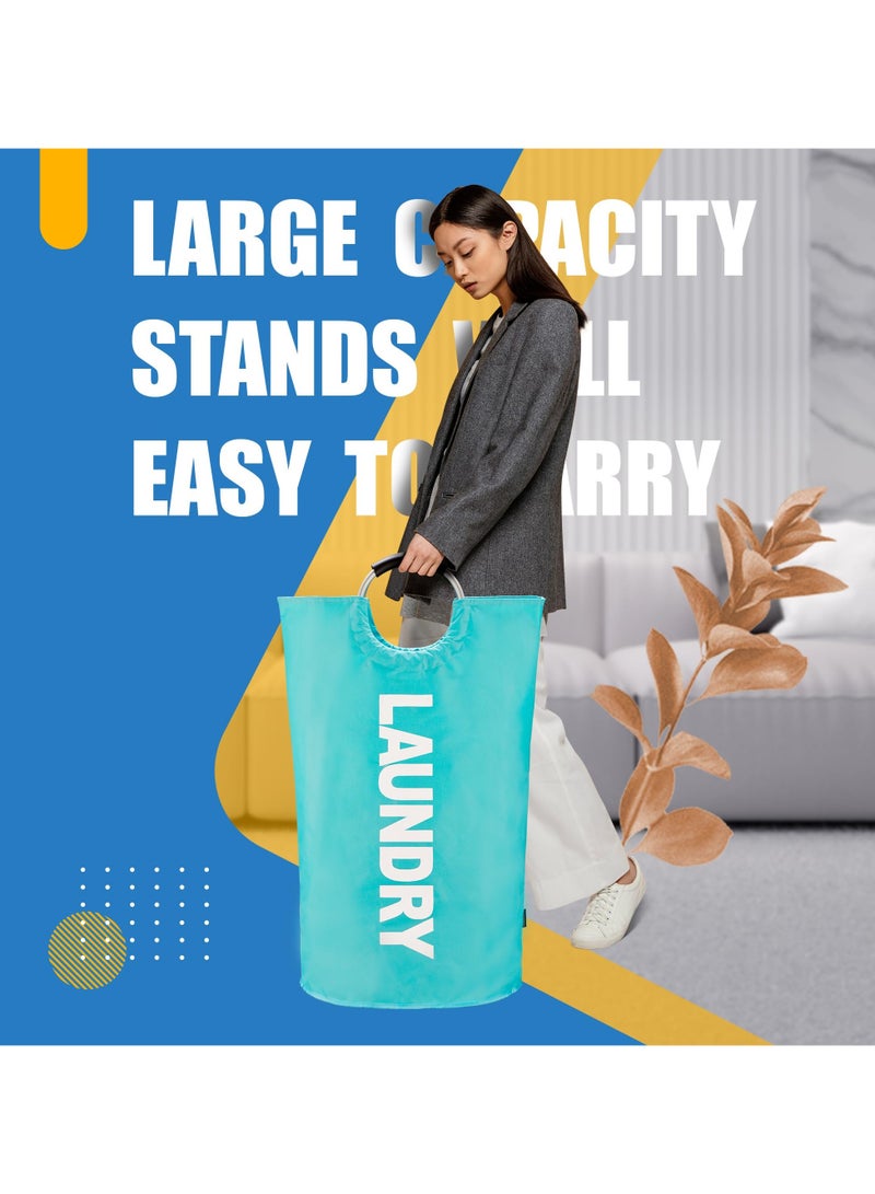 90L Laundry Basket Blue, Waterproof Laundry Hamper, Laundry Bag with Padded Handles, Clothes Hamper Stands Up Well, Collapsible Laundry Basket Easy Storage - Image 2