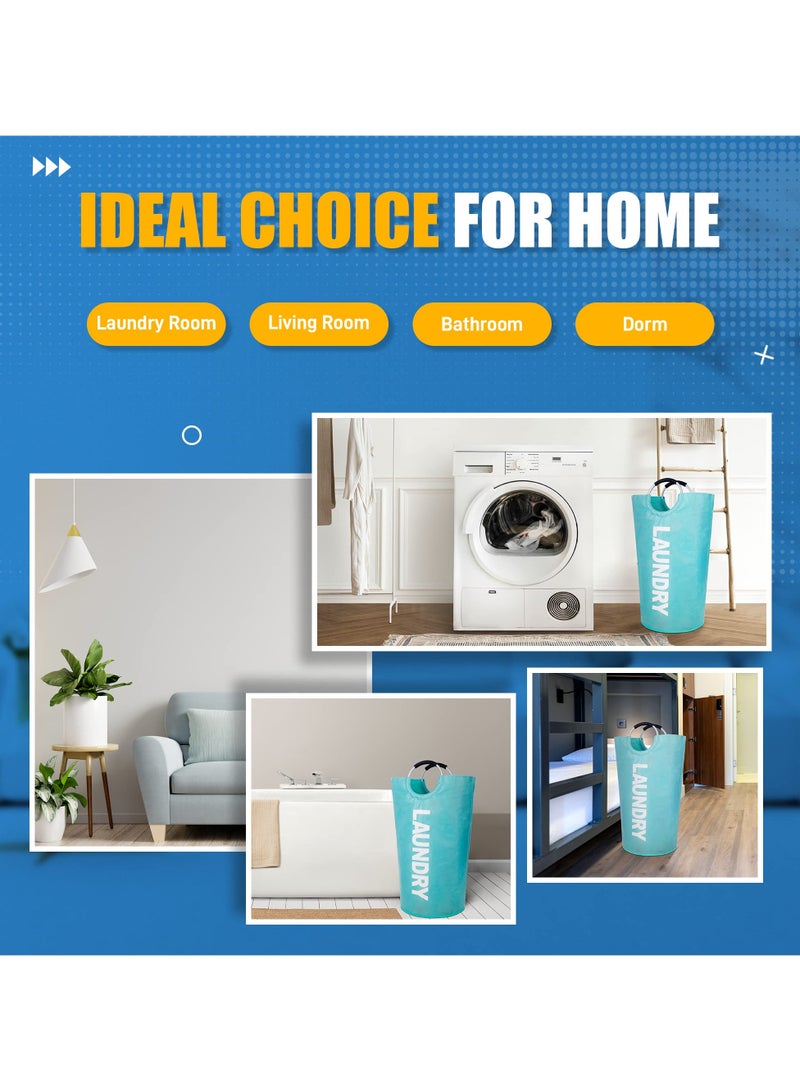 90L Laundry Basket Blue, Waterproof Laundry Hamper, Laundry Bag with Padded Handles, Clothes Hamper Stands Up Well, Collapsible Laundry Basket Easy Storage - Image 3