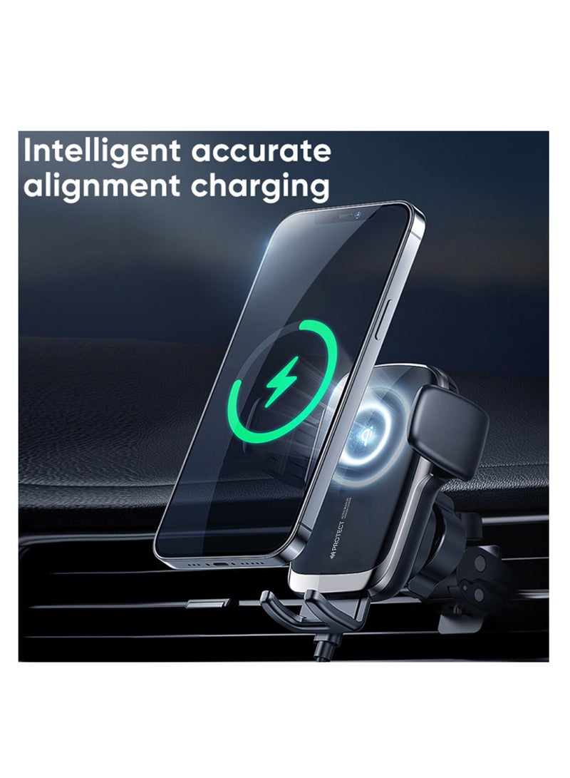 بروتيكت حامل سيارة لاسلكي للشحن السريع PROTECT بملف مزدوج 15 واط مزود بميزة التثبيت التلقائي ومعتمد من Qi – أسود - Image 2