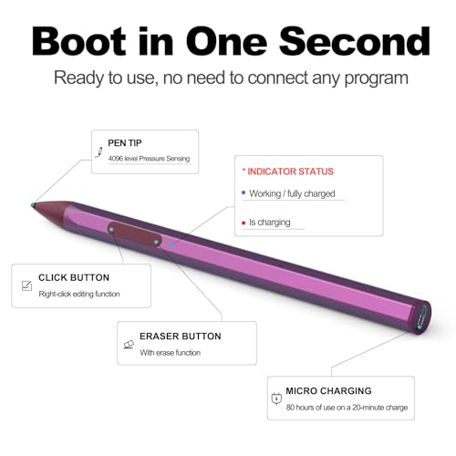 YORUNOHOSHI Stylus Pen for ASUS Transformer/ASUS Zenbook/ASUS Vivobook Flip/ASUS Notebook Touchscreen Laptop Tablet Rechargeable MPP 2.0 Tilt Pencil 4096 Pressure Sensitivity Microsoft MPP Protocol, Red - Image 4