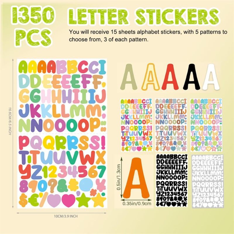 Alphabet Letter Stickers 1350 Precision-Cut Pieces Fade-Resistant Waterproof Vinyl Stickers - Easy Peel for Scrapbooking Water Bottle Personalization Projects - Image 3
