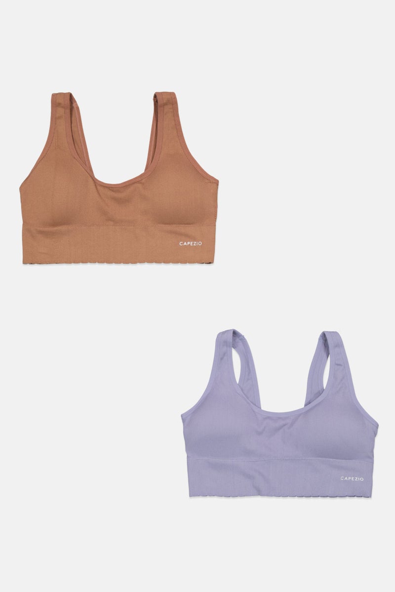 Capezio Women 2 Pieces Brand Logo Padded Bralette, Light Blue  - Image 1