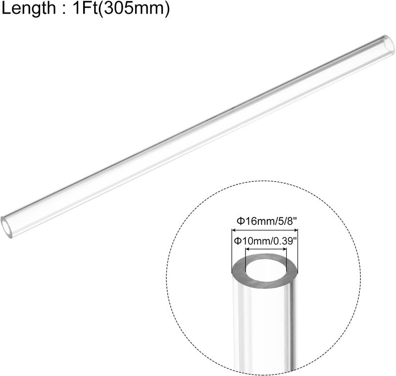 uxcell 2pcs Clear Rigid Tubing Pipe 10mm ID x 16mm(5/8") OD 1Ft(305mm) Round Plastic Polycarbonate Tube - Image 2