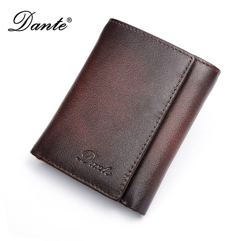 Dante Vintage Three-Fold Genuine Leather Men's Wallet Anti-Theft RFID Blocking Multi-Card Slot Large Capacity - Image 1