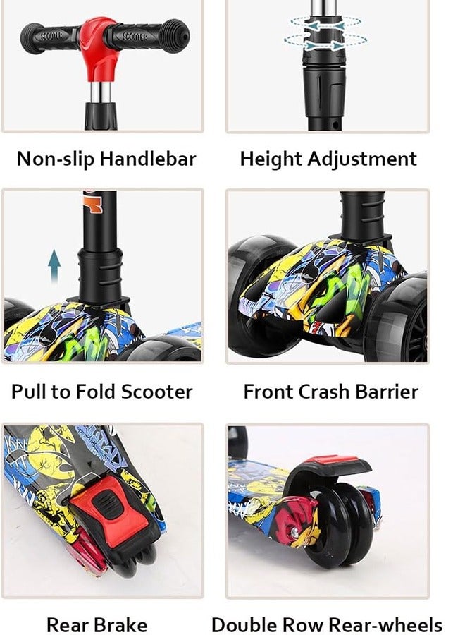 JCB CHIC Kids Scooter, 4 Wheel Kick Scooter with Foldable & Height Adjustable Handle, Flashing Wheels & Music Pedal Light for Boys and Girls, Flash Skate Scooter for Kids Age 2-8 Years, k03 - Image 4