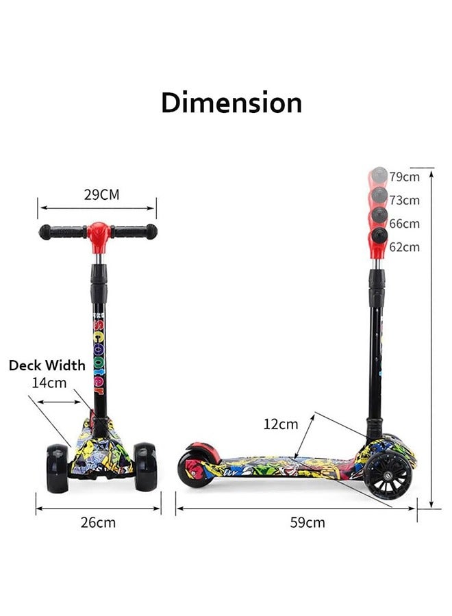 JCB CHIC Kids Scooter, 4 Wheel Kick Scooter with Foldable & Height Adjustable Handle, Flashing Wheels & Music Pedal Light for Boys and Girls, Flash Skate Scooter for Kids Age 2-8 Years, k03 - Image 3
