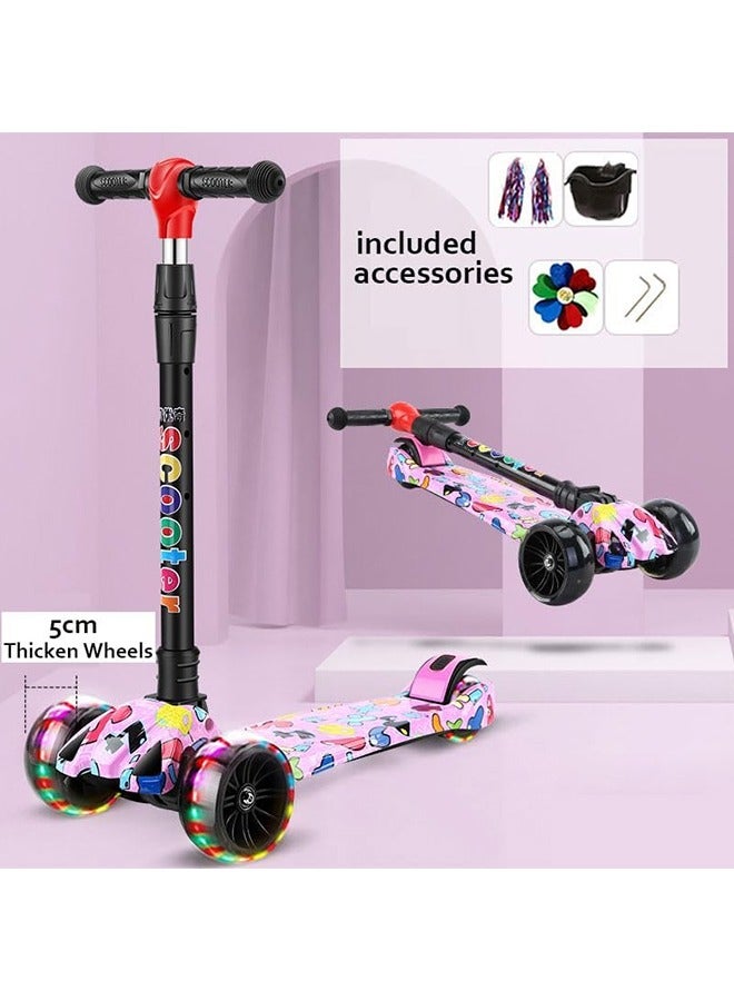 JCB CHIC Kids Scooter, 4 Wheel Kick Scooter with Foldable & Height Adjustable Handle, Flashing Wheels & Music Pedal Light for Boys and Girls, Flash Skate Scooter for Kids Age 2-8 Years, k03 - Image 2
