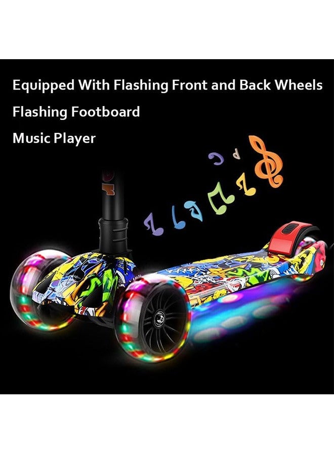 JCB CHIC Kids Scooter, 4 Wheel Kick Scooter with Foldable & Height Adjustable Handle, Flashing Wheels & Music Pedal Light for Boys and Girls, Flash Skate Scooter for Kids Age 2-8 Years, k03 - Image 5